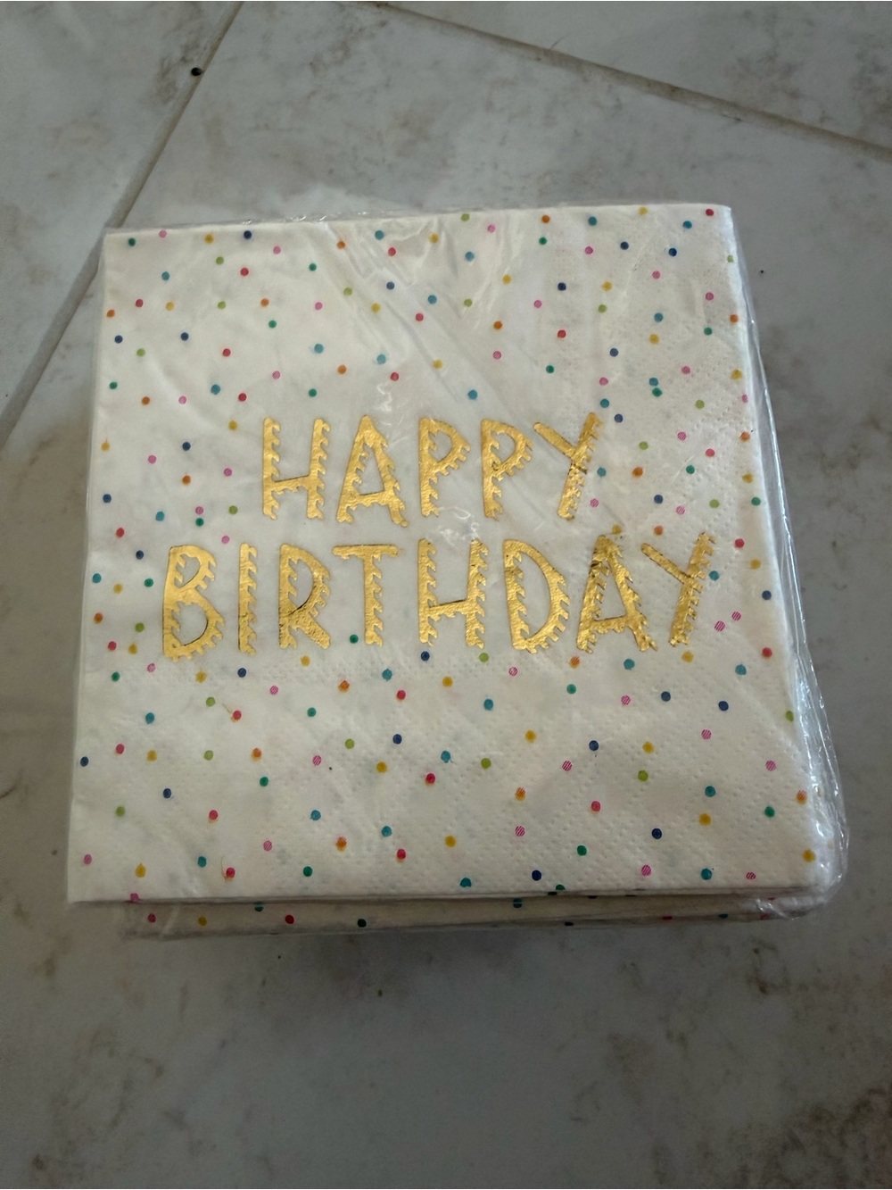 Happy Birthday Gold Letter White Party Napkins with Colorful Dots